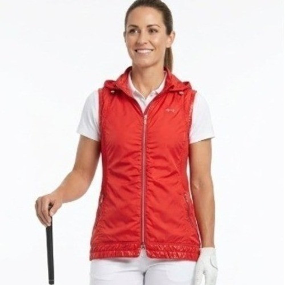 Louis Castel | Red Hooded Golf Vest Full Zip Quilted Hem | Size 110